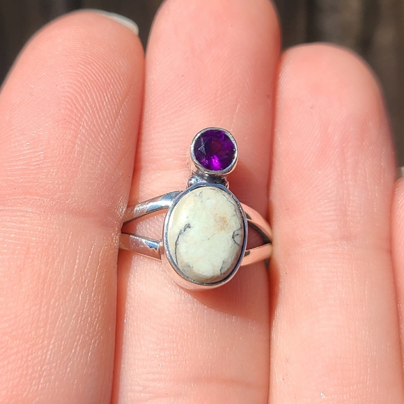 Authentic White Buffalo Turquoise - Nevada & Black Onyx 925 Ring - Picture 6 of 9